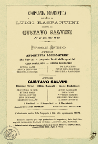 Presentazione e repertorio della compagnia drammatica condotta da Luigi Raspantini e diretta da Gustavo Salvini